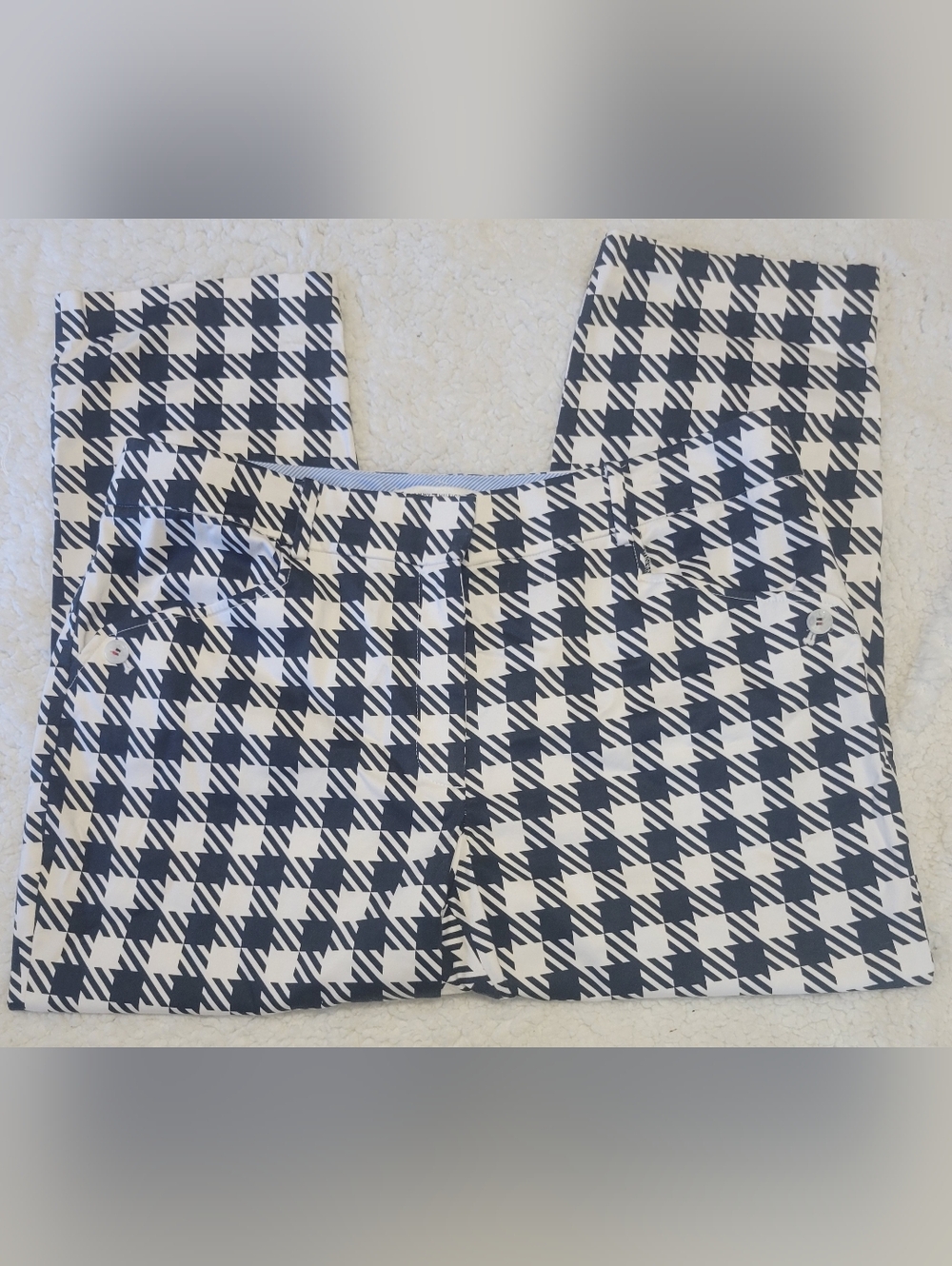 Tommy Hilfiger Women’s Houndstooth Pants 12 Black White Cropped Stretch Preppy